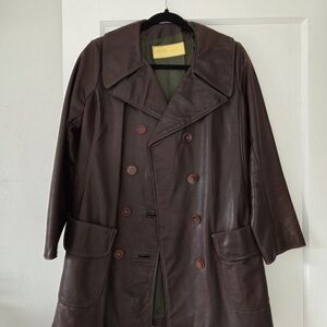Men's Brown Leather Double-Breasted Coat